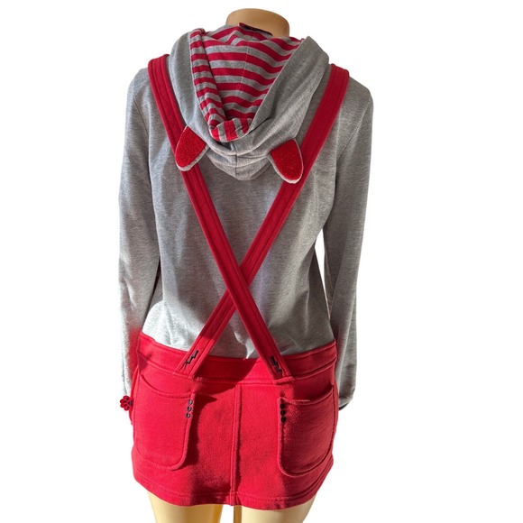 Azona Hoodie Dress w/ Suspenders | Gray & Red Novelty Sweatshirt Dress - Picture 2 of 11